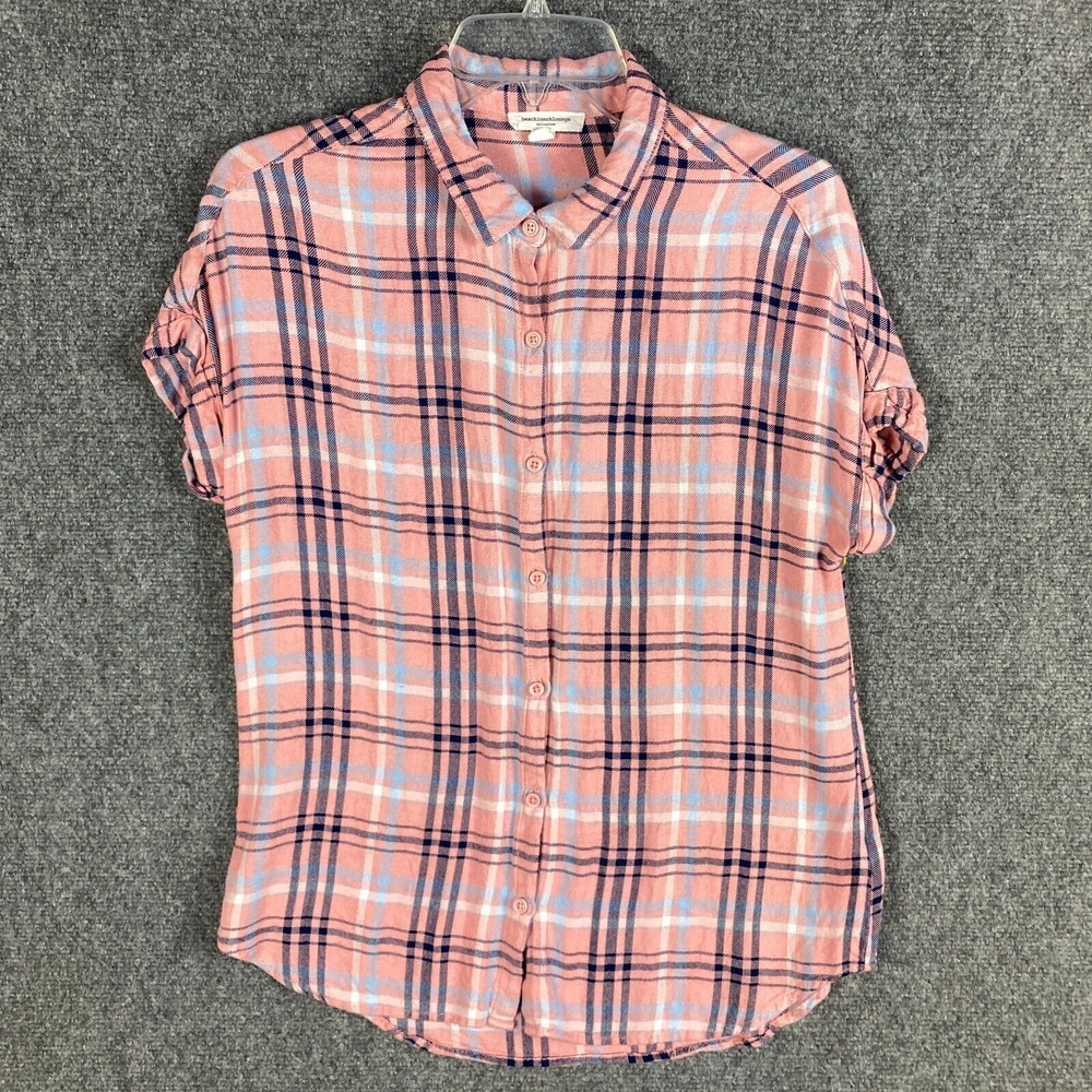 Beach Lunch‎ Lounge Button Up Top Women's Small Plaid 100% Rayon Adults S